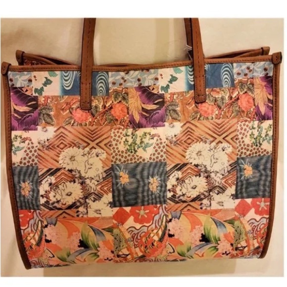 🆕 Johnny Was Grace Iconic Patchwork Tote Bag Tan Leather Iconic Patchwork Design - Picture 4 of 16